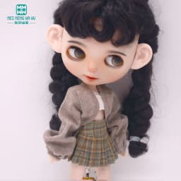 Blyth Clothing Azone OB22 OB24 Doll Accessories Fashion Bubble Sleeve Sweater Plaid Skirt Stockings Wrap Toy Gifts