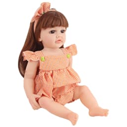 22 Inches Baby Doll Dress Yellow Plaid Skirt+Hairband Outfit Clothes Suit For 55cm Reborn Girl Doll Accessories Toy