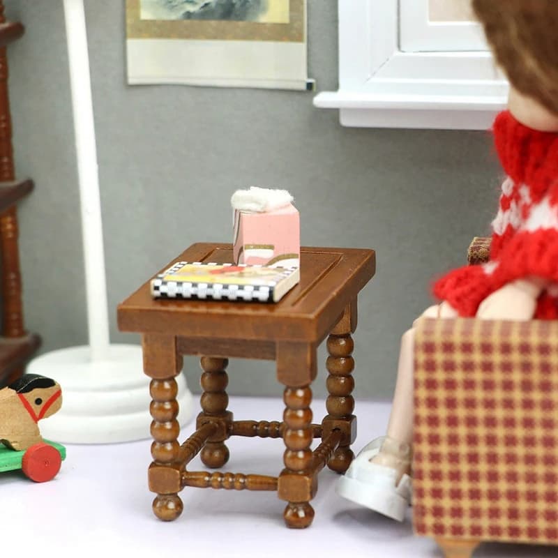 1:12 Dollhouse Miniature Wooden Brown Coffee Table Bedside Stool Doll Furniture Decor Toy
