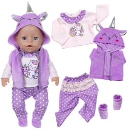 Doll Clothes 16-18Inch/40-45cm Cute Unicorn Jacket Hoodie Pants Baby Born Doll Rebirth Doll Clothes Accessory Doll Girl Gift