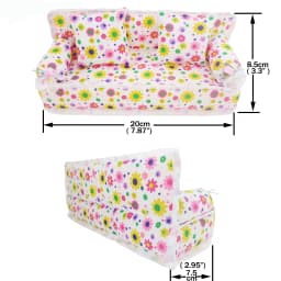 1 Set Mini Doll Sofa Plush Stuffed Furniture Flower Print Toy with 2 Cushions for 11.5 inch Doll Accessories Couch Doll Toys