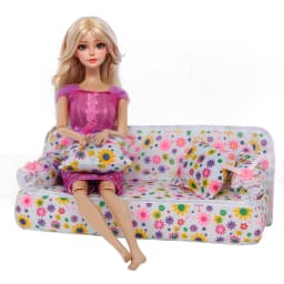 1 Set Mini Doll Sofa Plush Stuffed Furniture Flower Print Toy with 2 Cushions for 11.5 inch Doll Accessories Couch Doll Toys