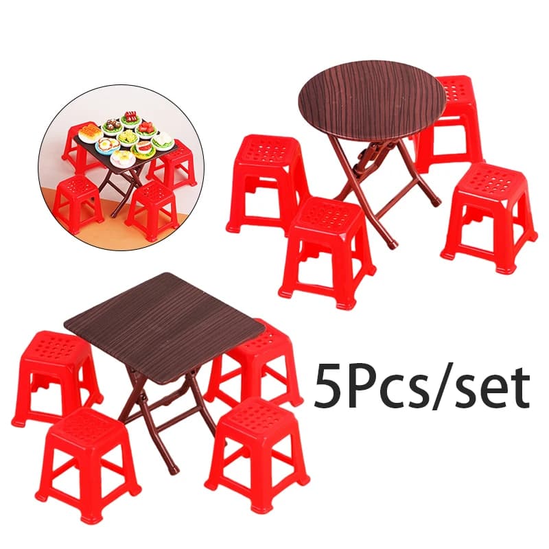 1 Set 1:12 Dollhouse Miniature Folding Table Stool Dining Table Furniture Home Model Decor Toy Doll House Accessories