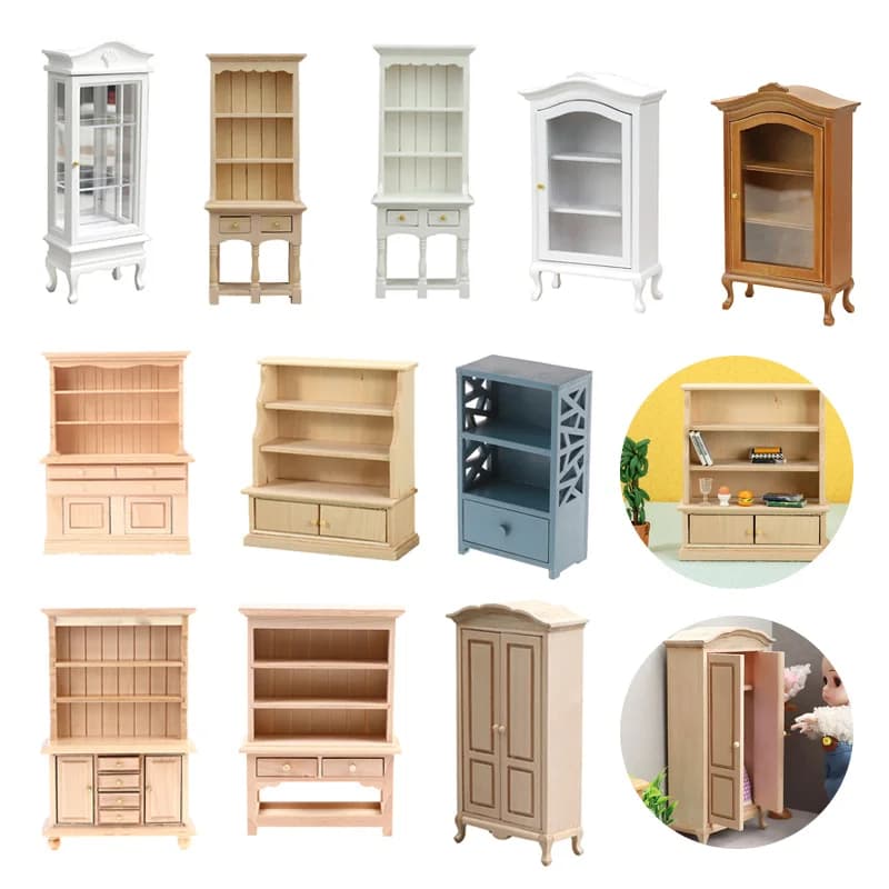 1Pcs 1:12 Dollhouse Miniature Bookcase Cabinet Model Doll Home Display Cabinets Storage Racks Mini Furniture Decor Toy