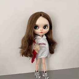 DLBell Blyth Clothes Trendy Grey Hoodie Letter Print Streetwear Casual Pullover Sweatshirt for Blyth OB24 Azone Pullip 1/6 Dolls