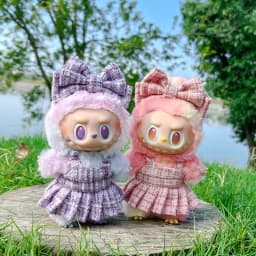 15/17cm LABUBU Doll Tweed Outfit With Headband Set For Gen1 2 3 Labubu Clothing Accessories Sitting Party