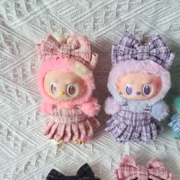 15/17cm LABUBU Doll Tweed Outfit With Headband Set For Gen1 2 3 Labubu Clothing Accessories Sitting Party