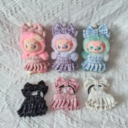 15/17cm LABUBU Doll Tweed Outfit With Headband Set For Gen1 2 3 Labubu Clothing Accessories Sitting Party