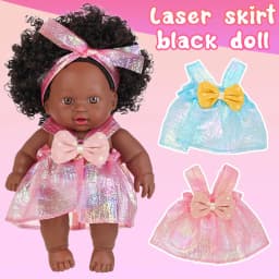 8inch 20cm American African Black Doll with Clothes Full Vinyl Body Curly Hair Doll Realistic Black Baby Doll Girl Birthday Gift