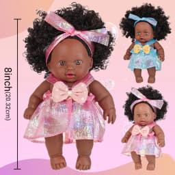 8inch 20cm American African Black Doll with Clothes Full Vinyl Body Curly Hair Doll Realistic Black Baby Doll Girl Birthday Gift