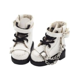 1 Pair High-top Obitsu 11 Doll Boots Metal Chain Mini 1/12 Bjd Doll Leather Shoes PU Leather High-heeled 1/12 Bjd Doll Boots