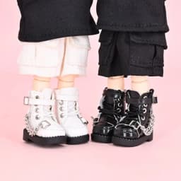 1 Pair High-top Obitsu 11 Doll Boots Metal Chain Mini 1/12 Bjd Doll Leather Shoes PU Leather High-heeled 1/12 Bjd Doll Boots