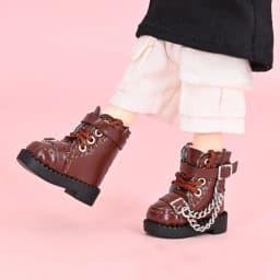 1 Pair High-top Obitsu 11 Doll Boots Metal Chain Mini 1/12 Bjd Doll Leather Shoes PU Leather High-heeled 1/12 Bjd Doll Boots