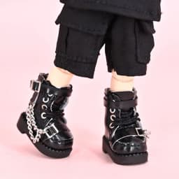 1 Pair High-top Obitsu 11 Doll Boots Metal Chain Mini 1/12 Bjd Doll Leather Shoes PU Leather High-heeled 1/12 Bjd Doll Boots