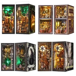 Book Nook Kit DIY Miniature House Wooden Book Shelf Insert Model Dollhouses With Light 3D Puzzle Building Toys Xmas Gifts