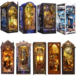 Book Nook Kit DIY Miniature House Wooden Book Shelf Insert Model Dollhouses With Light 3D Puzzle Building Toys Xmas Gifts