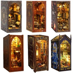 Book Nook Kit DIY Miniature House Wooden Book Shelf Insert Model Dollhouses With Light 3D Puzzle Building Toys Xmas Gifts