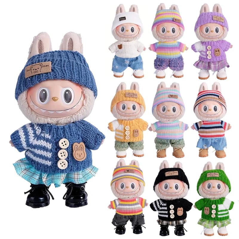 For Labubu Accessories Sitting Party Series Classic Dress Grid For Labubu Outfit Kid Gift Labubu Clothing Labubu Clothes