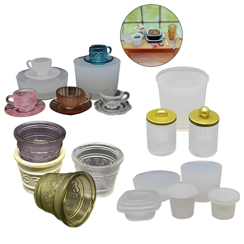 1Pc/1Set Dollhouse Miniature Tea Cup/Packaging Box Silicone Mold UV Epoxy Turnover Mold Doll Accessories Toy Scene Decoration