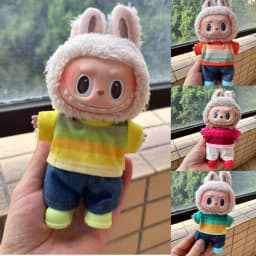 Clothes For Labubu 17cm Dolls The Monster Outfit Accessories Gifts Colorful Stripe T-shirt 1st & 2nd Gen Blind Box Accessories