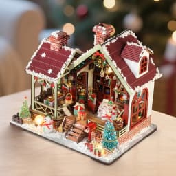 DIY Wooden Doll House Warm Christmas Lodge Casa Figurines Miniatures Assembled Dollhouse With Lights for Friends Christmas Gifts