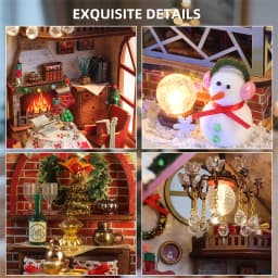 DIY Wooden Doll House Warm Christmas Lodge Casa Figurines Miniatures Assembled Dollhouse With Lights for Friends Christmas Gifts