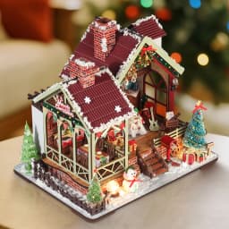 DIY Wooden Doll House Warm Christmas Lodge Casa Figurines Miniatures Assembled Dollhouse With Lights for Friends Christmas Gifts