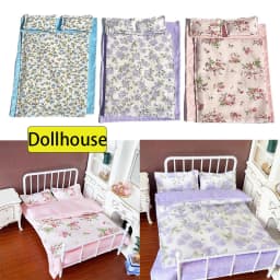 1/12 Dollhouse Miniature Bed Four Piece Bed Set Bed Sheet Quilt Pillow Quilt Cover Bedding Set Doll Bedroom Decoration Toy