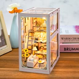 Wooden DIY Book Nook Kit Miniature Doll House 3D Puzzl Bookend Toy Assembly Model Building Bookshelf Insert Decor With LED Light