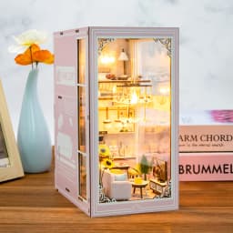 Wooden DIY Book Nook Kit Miniature Doll House 3D Puzzl Bookend Toy Assembly Model Building Bookshelf Insert Decor With LED Light