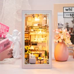 Wooden DIY Book Nook Kit Miniature Doll House 3D Puzzl Bookend Toy Assembly Model Building Bookshelf Insert Decor With LED Light