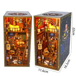 Wooden DIY Book Nook Kit Miniature Doll House 3D Puzzl Bookend Toy Assembly Model Building Bookshelf Insert Decor With LED Light