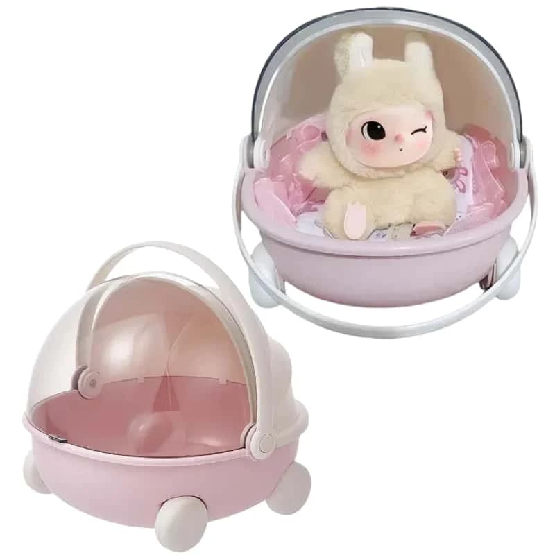 For labubu Doll storage box, dust-proof cotton doll, transparent cradle, family storage tool box, portable display cabinet