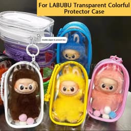 For Mini Labubu Pin For Love V4 Transparent Colorful Protector Case Doll Accessories Plush Doll Display Bag Outdoor Keychain Toy