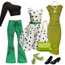 1/6 Doll Clothes Fashion Mix Green Dress Bag Shoes Suit for 12 inch Fashion Doll Outfits Handmade 30cm Doll Clothing Accessories