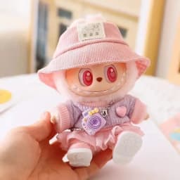 Mini Doll'S Clothes Outfit Accessories for 15-17cm Ropa Labubu & 10cm Cotton Doll Love Hoodie Pink Yarn Skirt Clothing no doll