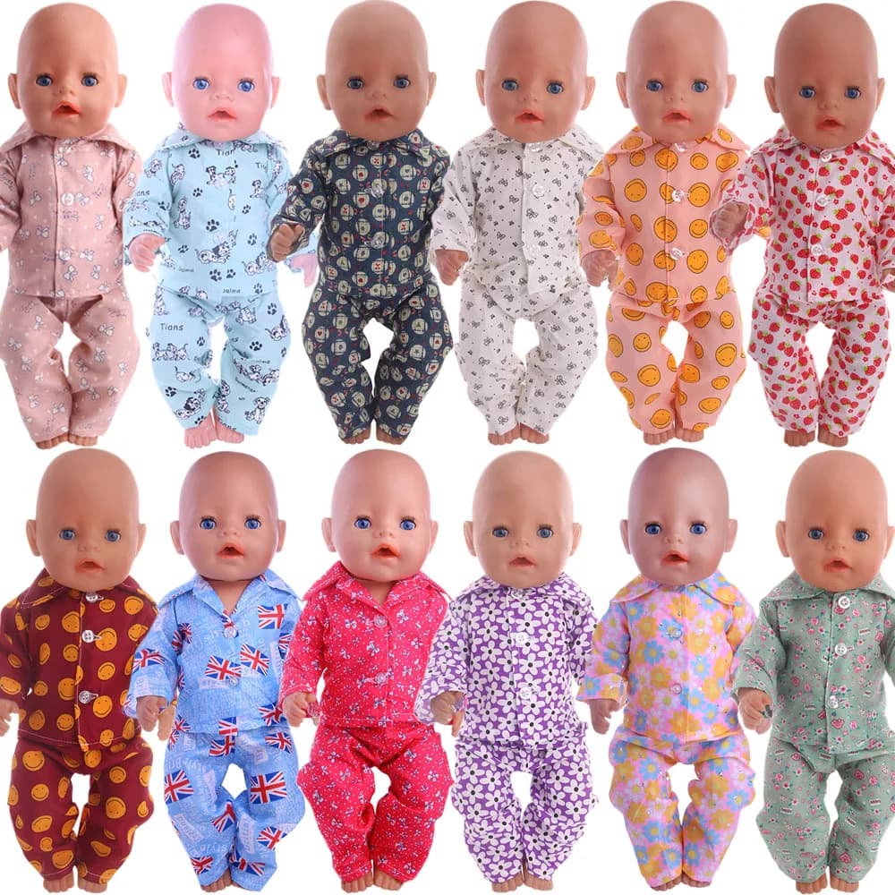 Doll Clothes Multi-Print Pajama Daily Outfit Fit 18Inch American&43CM Born Baby Doll Accessories,Girl Gifts Toy Festival Gifts