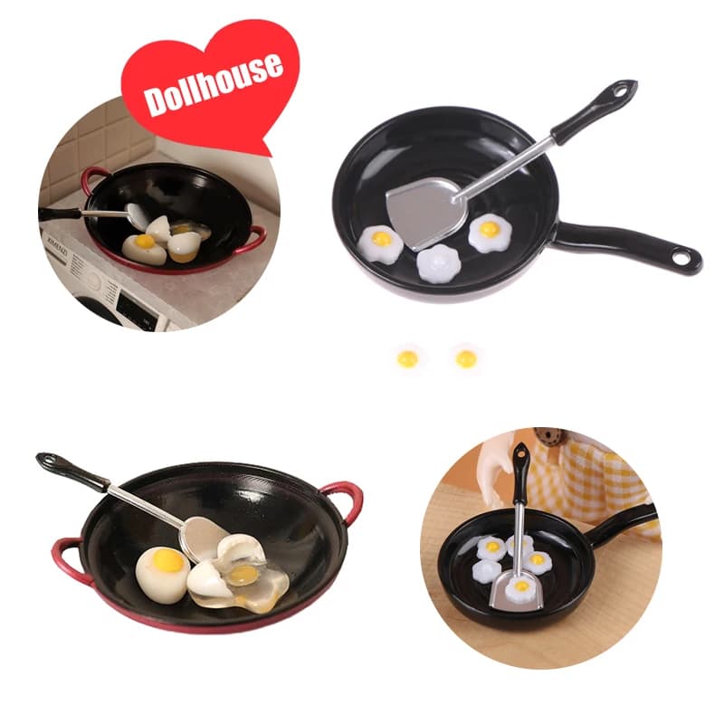 1/12 Dollhouse Simulation Fried Egg Frying Pan Set Dollhouse Miniature Kitchen Decoration Dolls House Accessories