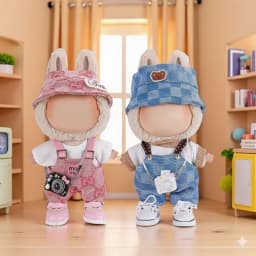 17cm Mini Doll'S Clothes Outfit Accessories For Labubu V1 V2 V3 Striped Overalls Hats Glasses Shoes Cool Handsome Clothing Gift