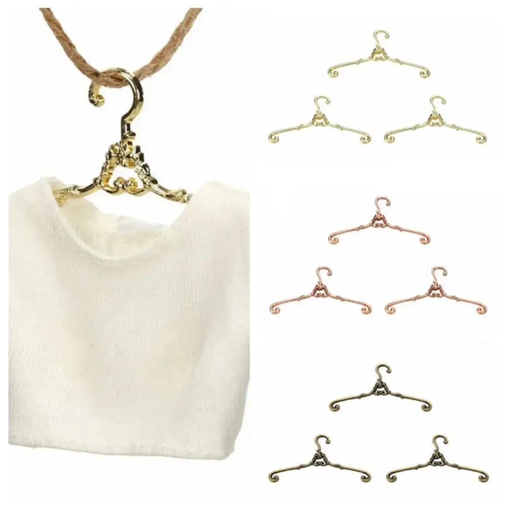 5Pcs Metal Clothes Hanger Retro Multi Functional Mini Coat Hanger 4/6.5cm Windproof Dolls Clothes Rack Bedroom Decor