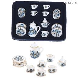 1Set 1:12 Miniature Porcelain Tea Cup Set Chintz Flower Tableware Kitchen