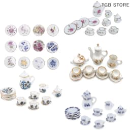 1Set 1:12 Miniature Porcelain Tea Cup Set Chintz Flower Tableware Kitchen