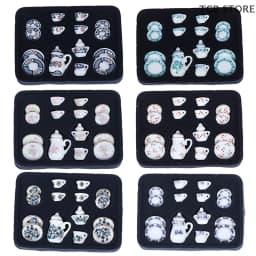 1Set 1:12 Miniature Porcelain Tea Cup Set Chintz Flower Tableware Kitchen