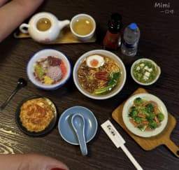 Handmade Miniature Chinese Food Collection, Realistic Daily Meals Bento Stir Fry Noodles Soup, 1:6 Scale Dollhouse Banquet Set