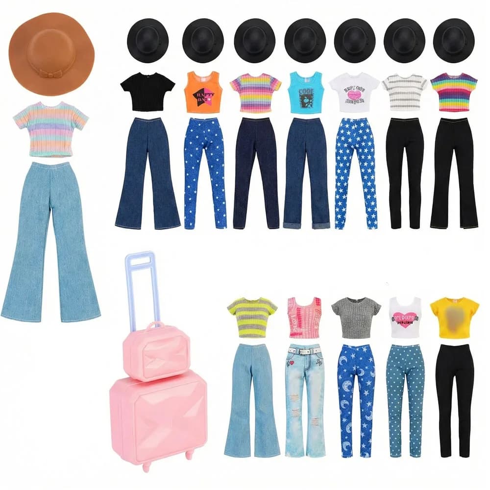 4Pcs/Set Doll Clothes Hat+Top+Jeans+Shoes Daily Cool Outfit Suitcase Accessories For 30CM&1/6 BJD Doll Clothes,Girl Toys Gifts