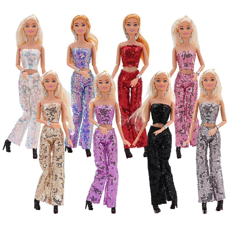 For 30CM Doll Clothes Accessories 11inch European American Fashion Doll Shining Clothing Pants Ornament Shoes Set