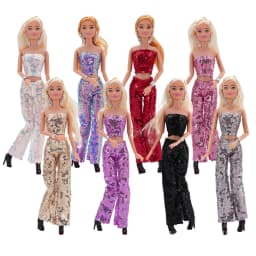 For 30CM Doll Clothes Accessories 11inch European American Fashion Doll Shining Clothing Pants Ornament Shoes Set