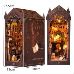 Diy Book Nook Doll House Miniature Wooden Bookshelf Shelf Insert Miniatures Home Model Toys With Furniture LED Light Dollhouse