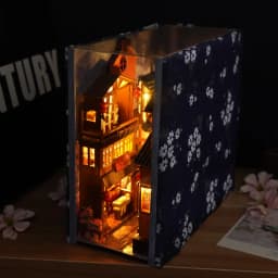 Diy Book Nook Doll House Miniature Wooden Bookshelf Shelf Insert Miniatures Home Model Toys With Furniture LED Light Dollhouse