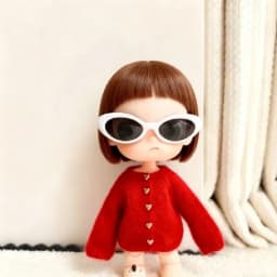 For the Zsiga doll dress it features a stylish pair of sunglasses a pink sweater and a cute design reminiscent of a grandma.